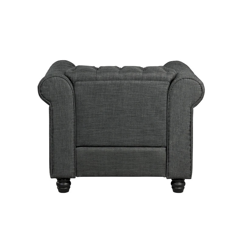 Fauteuil Chesterfield Club en lin, fauteuil rembourré capitonné avec clous décoratifs et pieds en bois massif