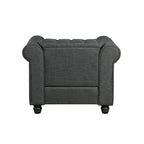 Fauteuil Chesterfield Club en lin, fauteuil rembourré capitonné avec clous décoratifs et pieds en bois massif