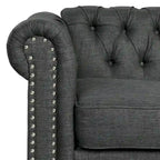 Fauteuil Chesterfield Club en lin, fauteuil rembourré capitonné avec clous décoratifs et pieds en bois massif