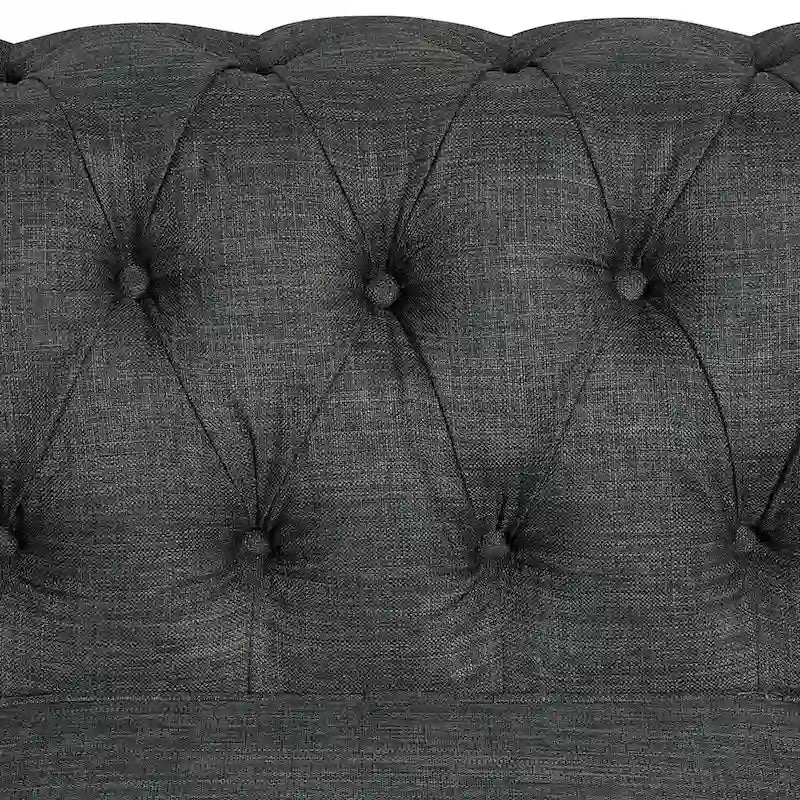 Fauteuil Chesterfield Club en lin, fauteuil rembourré capitonné avec clous décoratifs et pieds en bois massif