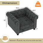 Fauteuil Chesterfield Club en lin, fauteuil rembourré capitonné avec clous décoratifs et pieds en bois massif