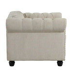 Fauteuil Chesterfield Club en lin, fauteuil rembourré capitonné avec clous décoratifs et pieds en bois massif