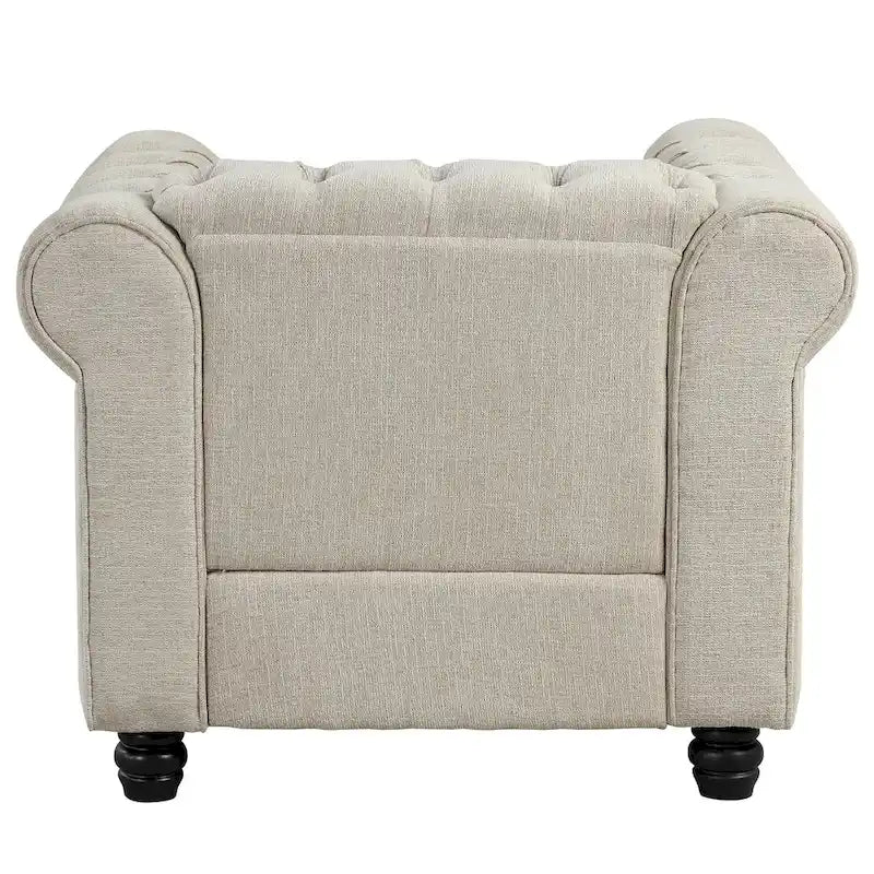 Fauteuil Chesterfield Club en lin, fauteuil rembourré capitonné avec clous décoratifs et pieds en bois massif