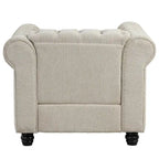 Fauteuil Chesterfield Club en lin, fauteuil rembourré capitonné avec clous décoratifs et pieds en bois massif