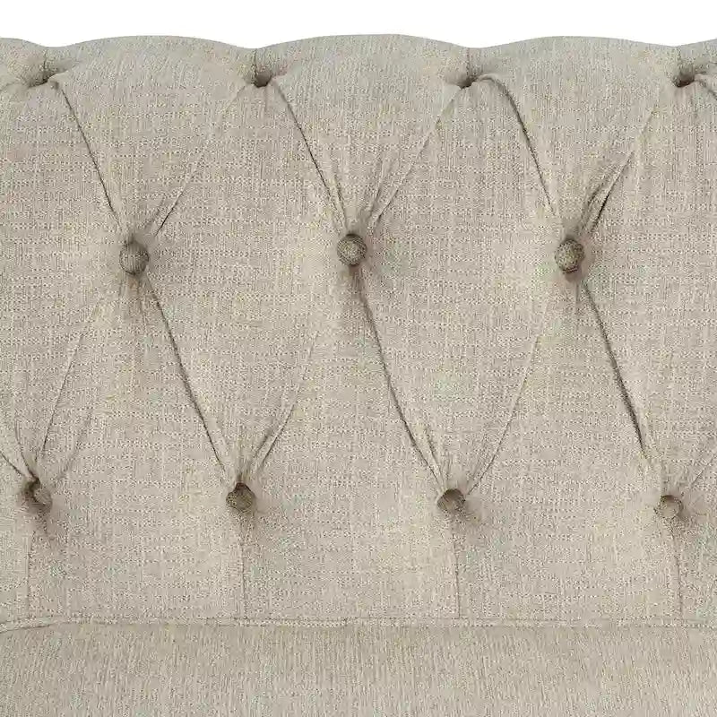 Fauteuil Chesterfield Club en lin, fauteuil rembourré capitonné avec clous décoratifs et pieds en bois massif