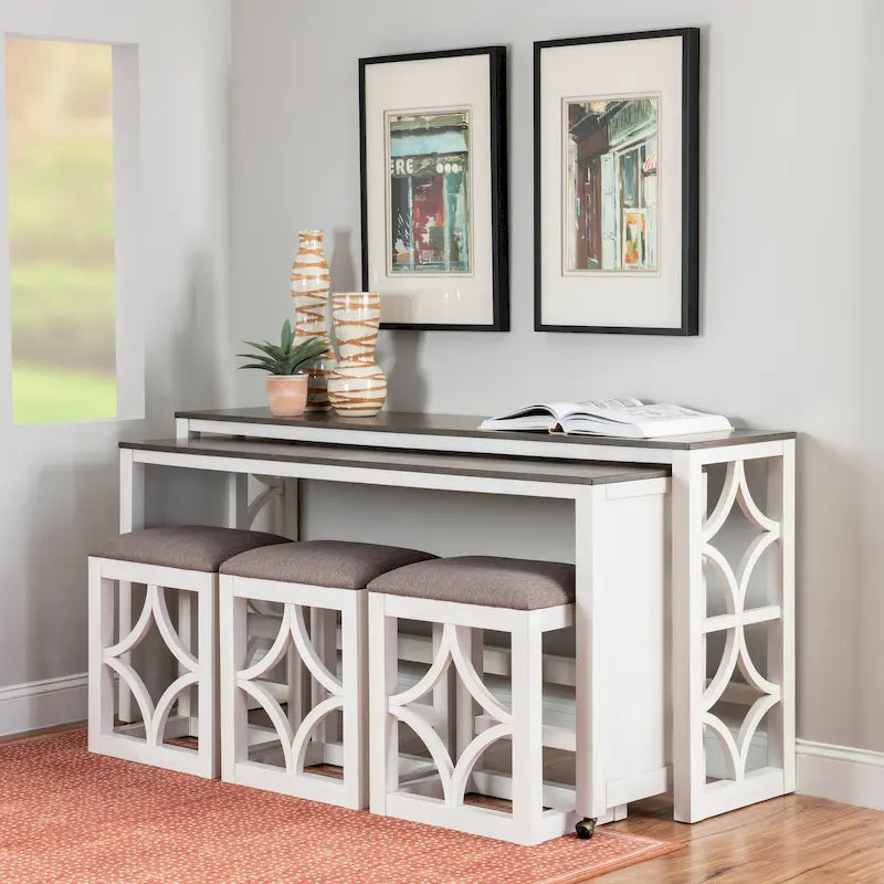 Console roulante gigogne 2 pièces Crewson Wood avec 3 tabourets