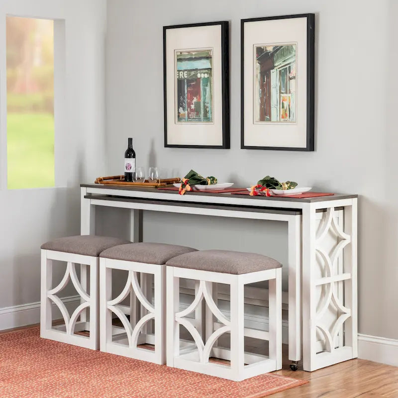 Console roulante gigogne 2 pièces Crewson Wood avec 3 tabourets