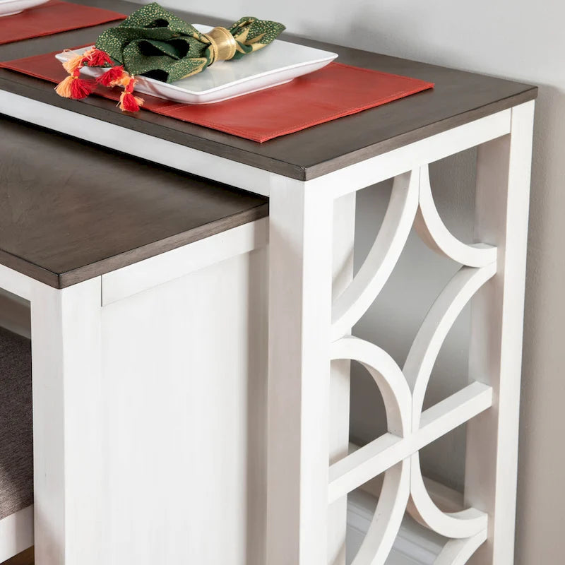 Console roulante gigogne 2 pièces Crewson Wood avec 3 tabourets