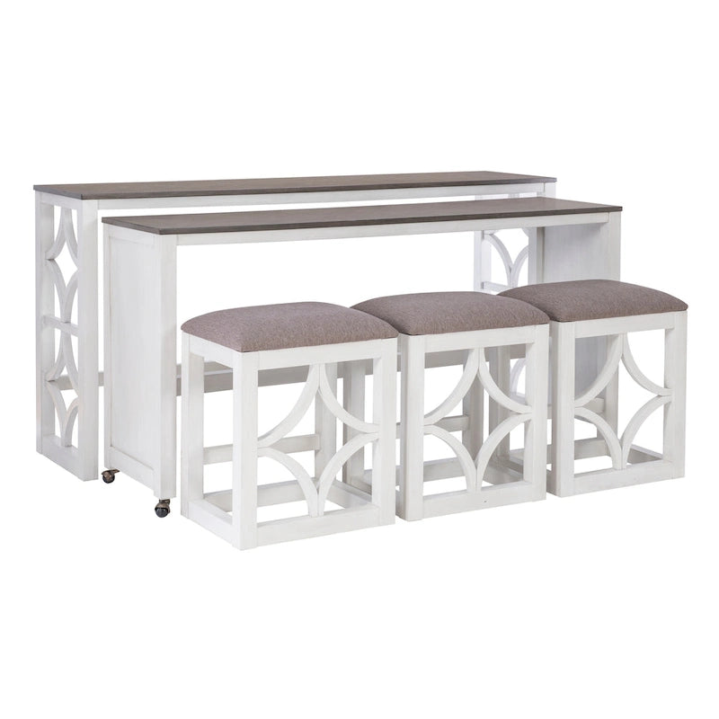 Console roulante gigogne 2 pièces Crewson Wood avec 3 tabourets