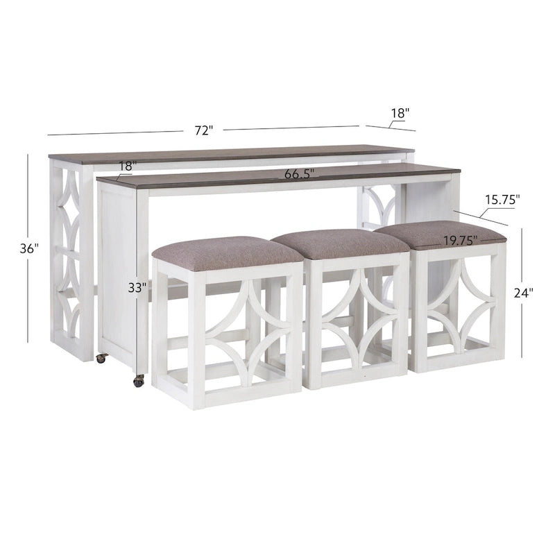Console roulante gigogne 2 pièces Crewson Wood avec 3 tabourets