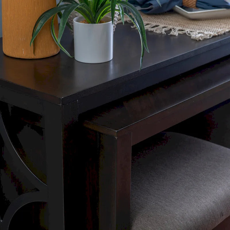 Console roulante gigogne 2 pièces Crewson Wood avec 3 tabourets