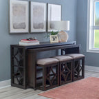 Console roulante gigogne 2 pièces Crewson Wood avec 3 tabourets