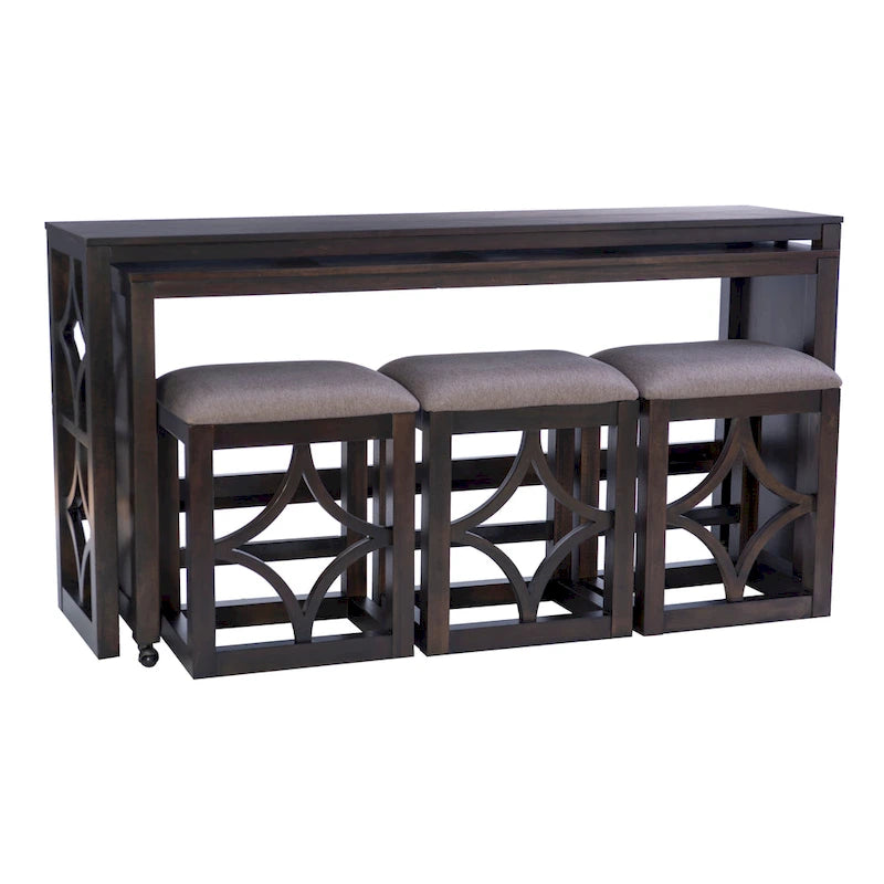 Console roulante gigogne 2 pièces Crewson Wood avec 3 tabourets
