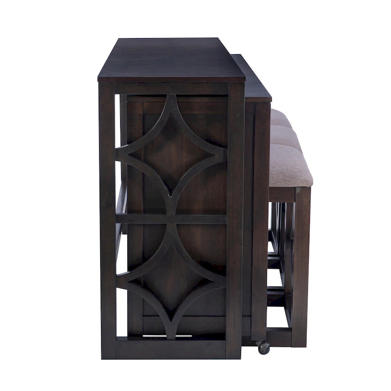 Console roulante gigogne 2 pièces Crewson Wood avec 3 tabourets