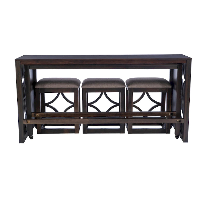 Console roulante gigogne 2 pièces Crewson Wood avec 3 tabourets