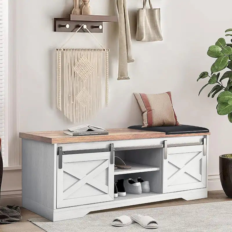 Banc à chaussures de 47 pouces avec meuble de rangement à porte coulissante et étagères réglables - 47,24L x 15,35P x 18,7H