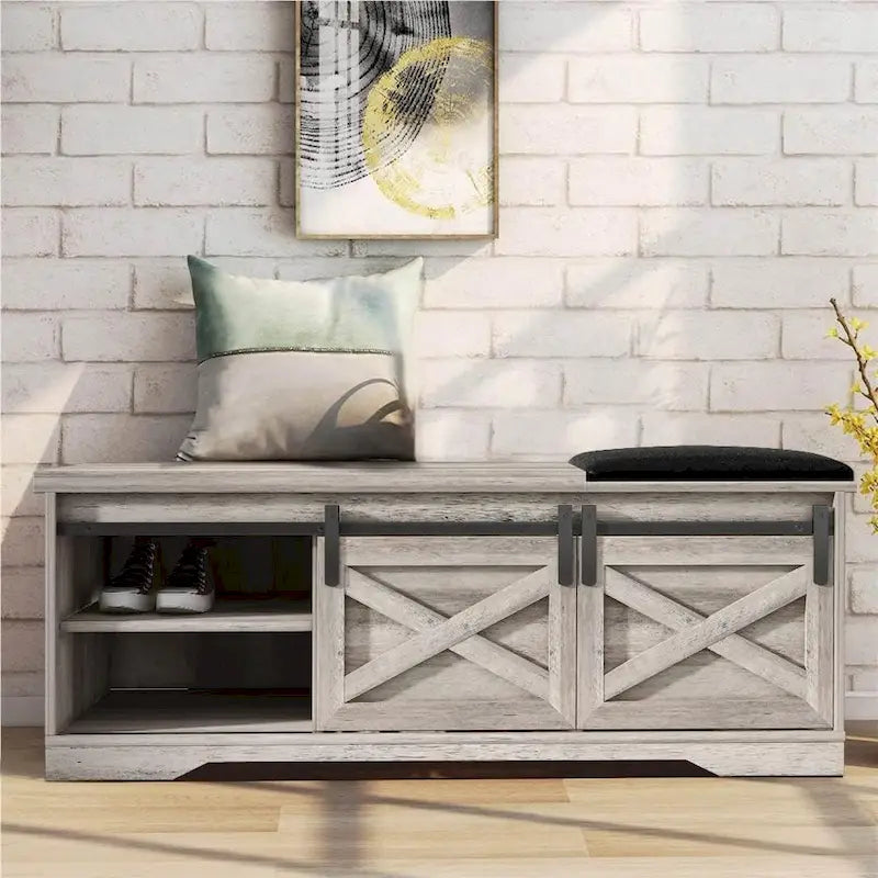 Banc à chaussures de 47 pouces avec meuble de rangement à porte coulissante et étagères réglables - 47,24L x 15,35P x 18,7H
