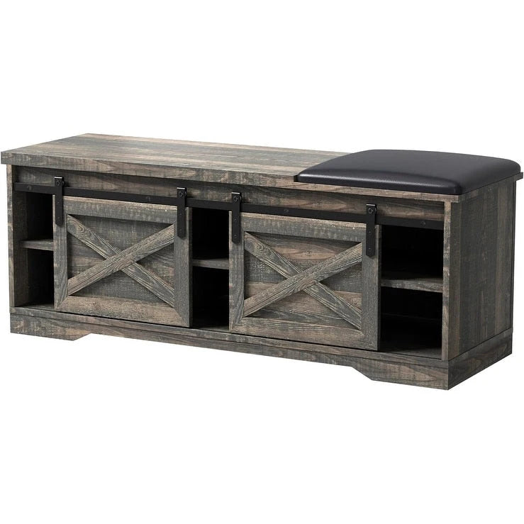Banc à chaussures de 47 pouces avec meuble de rangement à porte coulissante et étagères réglables - 47,24L x 15,35P x 18,7H