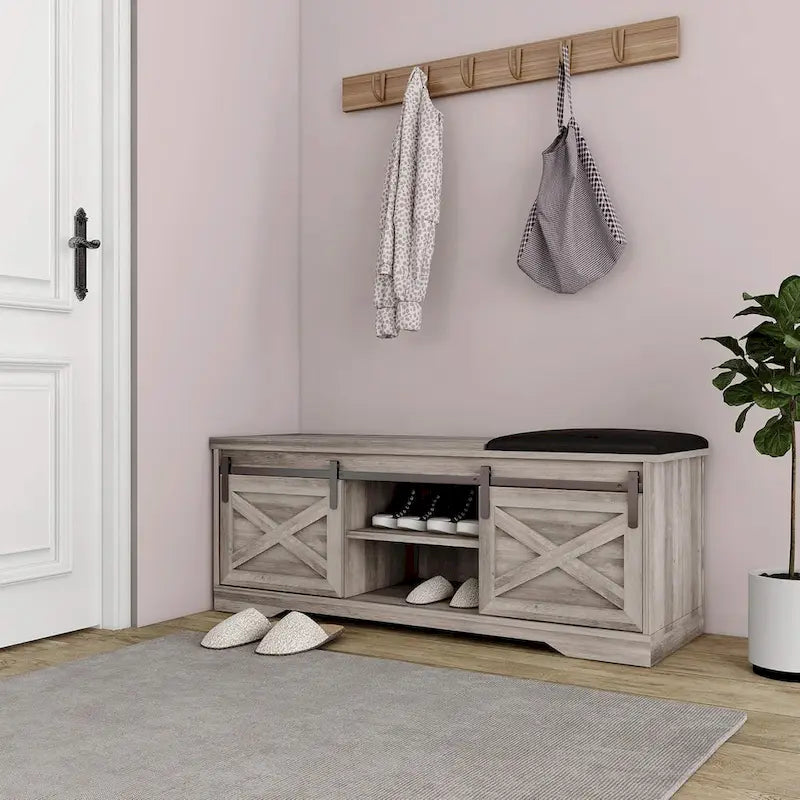 Banc à chaussures de 47 pouces avec meuble de rangement à porte coulissante et étagères réglables - 47,24L x 15,35P x 18,7H