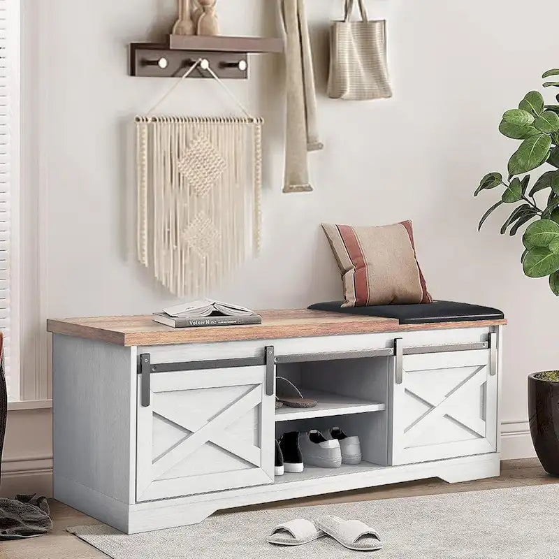 Banc à chaussures de 47 pouces avec meuble de rangement à porte coulissante et étagères réglables - 47,24L x 15,35P x 18,7H