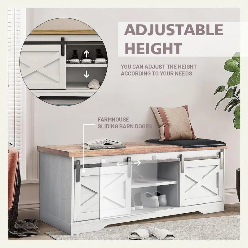 Banc à chaussures de 47 pouces avec meuble de rangement à porte coulissante et étagères réglables - 47,24L x 15,35P x 18,7H