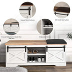 Banc à chaussures de 47 pouces avec meuble de rangement à porte coulissante et étagères réglables - 47,24L x 15,35P x 18,7H
