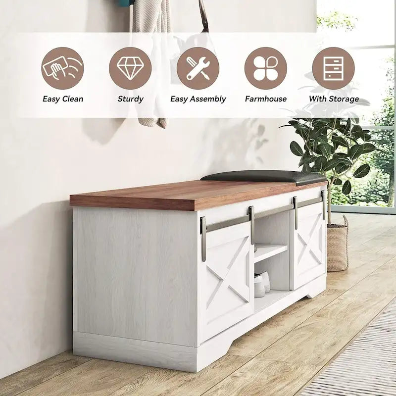 Banc à chaussures de 47 pouces avec meuble de rangement à porte coulissante et étagères réglables - 47,24L x 15,35P x 18,7H