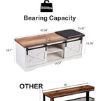 Banc à chaussures de 47 pouces avec meuble de rangement à porte coulissante et étagères réglables - 47,24L x 15,35P x 18,7H