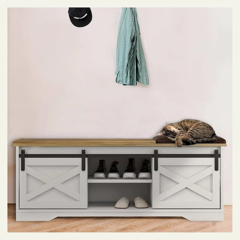 Banc à chaussures de 47 pouces avec meuble de rangement à porte coulissante et étagères réglables - 47,24L x 15,35P x 18,7H