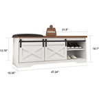 Banc à chaussures de 47 pouces avec meuble de rangement à porte coulissante et étagères réglables - 47,24L x 15,35P x 18,7H