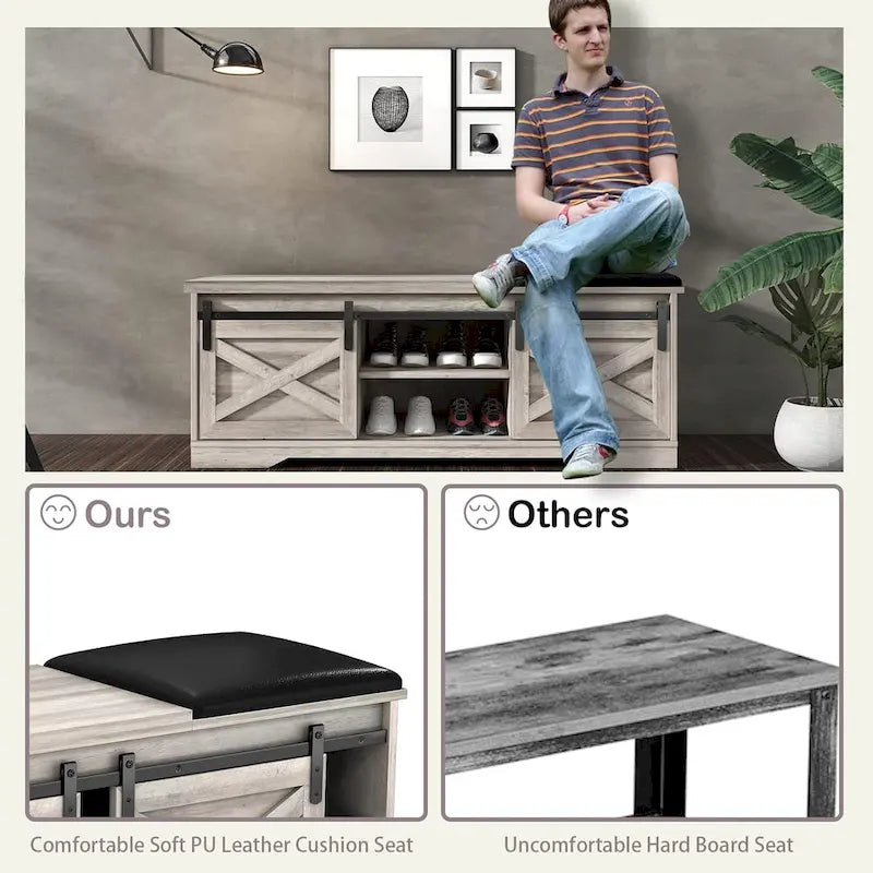 Banc à chaussures de 47 pouces avec meuble de rangement à porte coulissante et étagères réglables - 47,24L x 15,35P x 18,7H