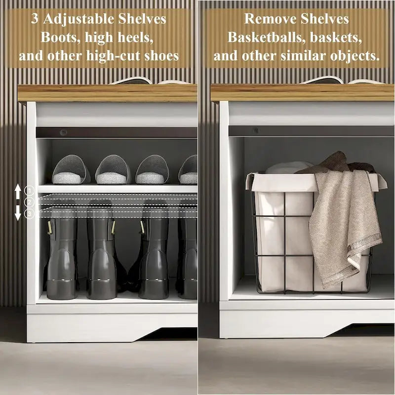Banc à chaussures de 47 pouces avec meuble de rangement à porte coulissante et étagères réglables - 47,24L x 15,35P x 18,7H
