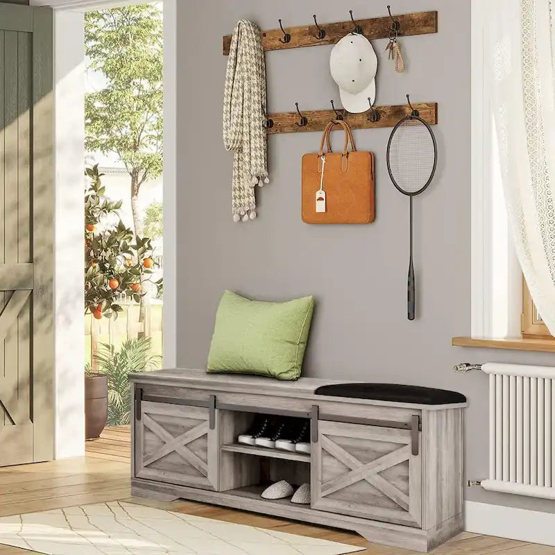 Banc à chaussures de 47 pouces avec meuble de rangement à porte coulissante et étagères réglables - 47,24L x 15,35P x 18,7H