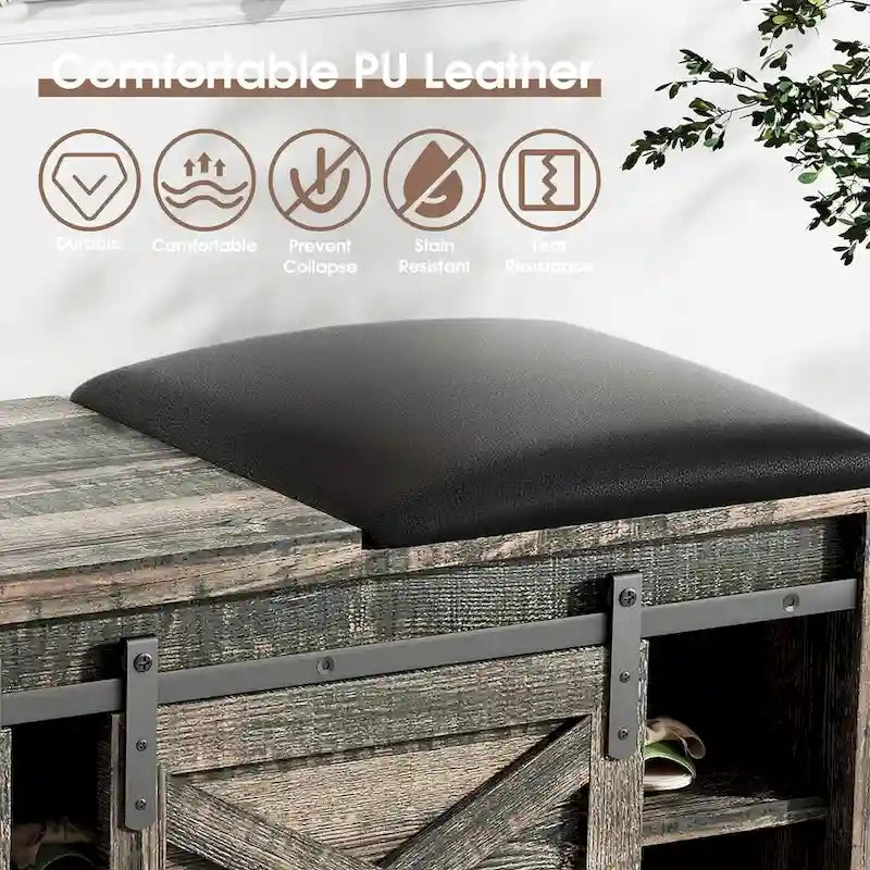 Banc à chaussures de 47 pouces avec meuble de rangement à porte coulissante et étagères réglables - 47,24L x 15,35P x 18,7H