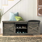 Banc à chaussures de 47 pouces avec meuble de rangement à porte coulissante et étagères réglables - 47,24L x 15,35P x 18,7H