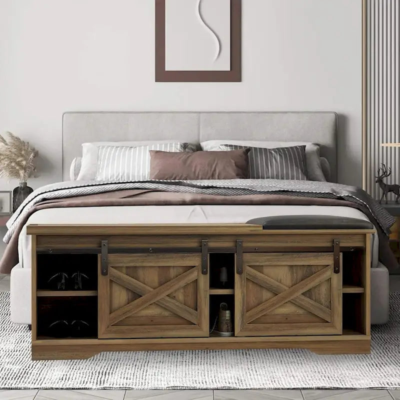 Banc à chaussures de 47 pouces avec meuble de rangement à porte coulissante et étagères réglables - 47,24L x 15,35P x 18,7H