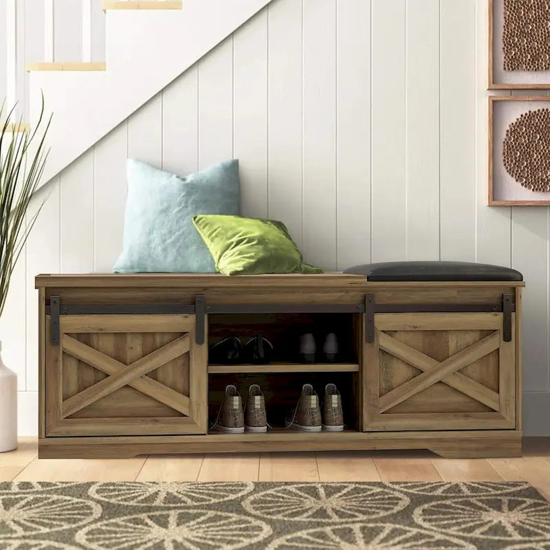 Banc à chaussures de 47 pouces avec meuble de rangement à porte coulissante et étagères réglables - 47,24L x 15,35P x 18,7H