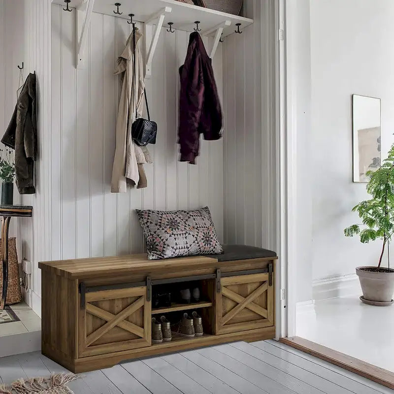 Banc à chaussures de 47 pouces avec meuble de rangement à porte coulissante et étagères réglables - 47,24L x 15,35P x 18,7H