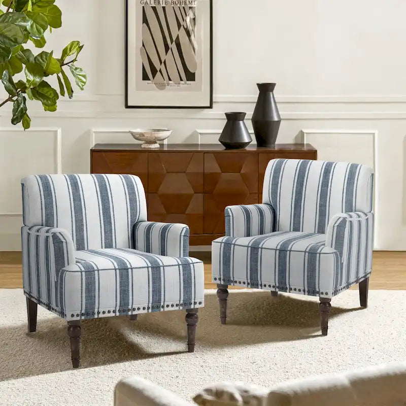 Fauteuil d'appoint rayé capitonné traditionnel Fauteuil moderne