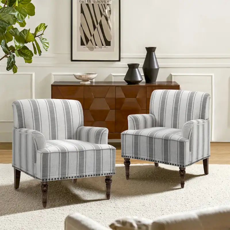 Fauteuil d'appoint rayé capitonné traditionnel Fauteuil moderne