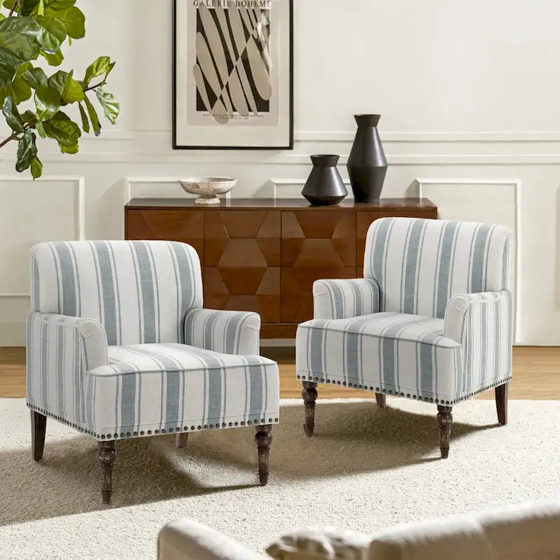 Fauteuil d'appoint rayé capitonné traditionnel Fauteuil moderne