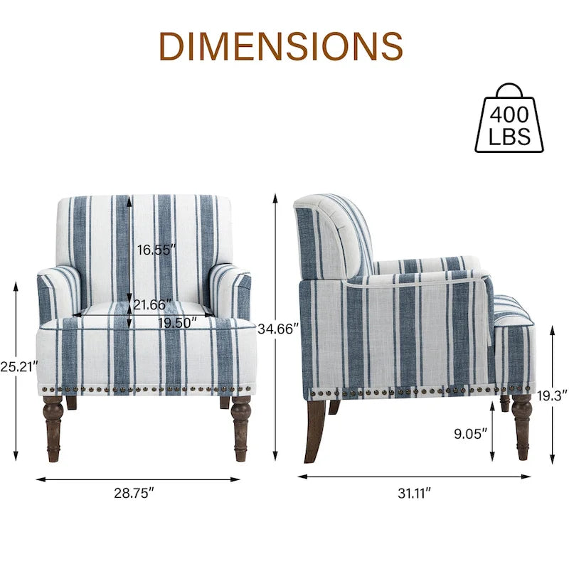 Fauteuil d'appoint rayé capitonné traditionnel Fauteuil moderne