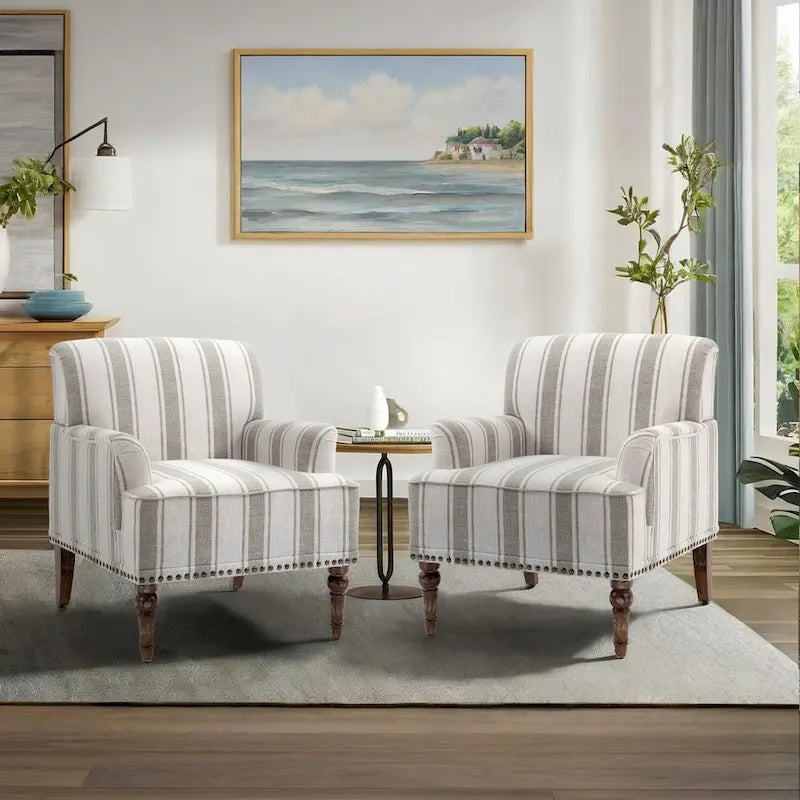 Fauteuil d'appoint rayé capitonné traditionnel Fauteuil moderne