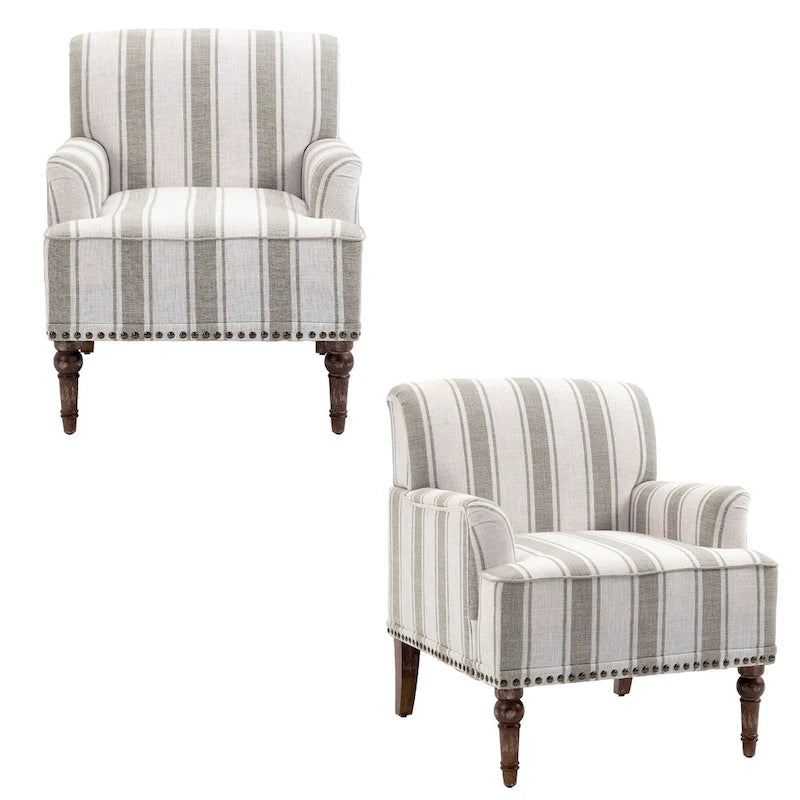 Fauteuil d'appoint rayé capitonné traditionnel Fauteuil moderne