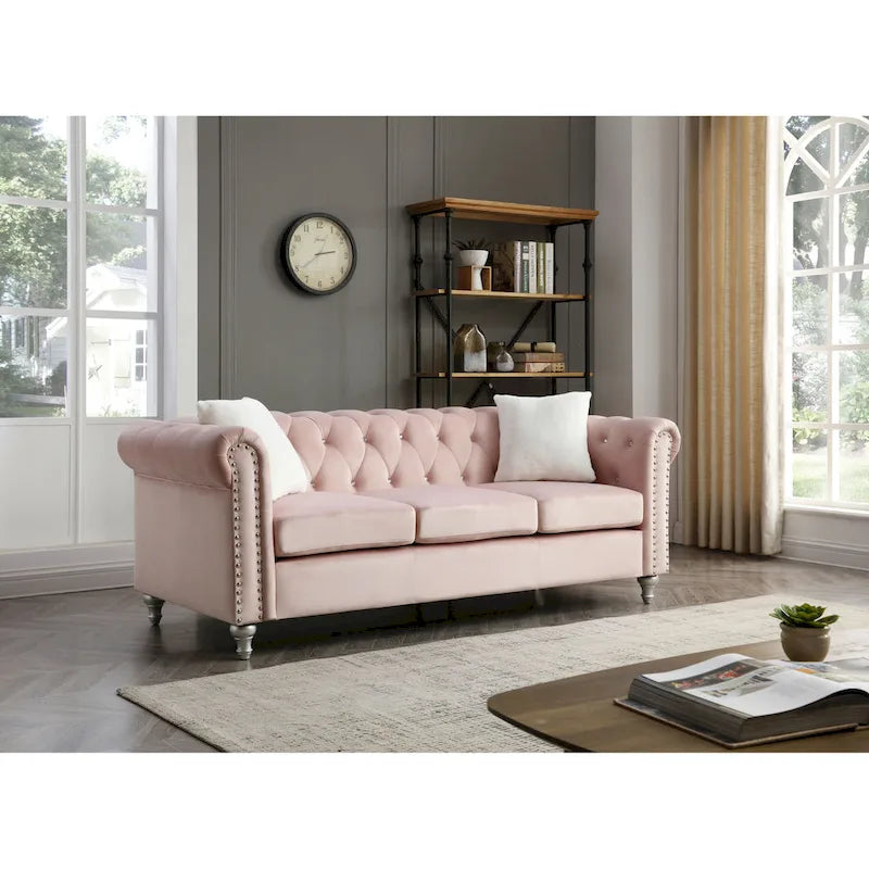 Canapé touffeté Raisa en velours microsuède