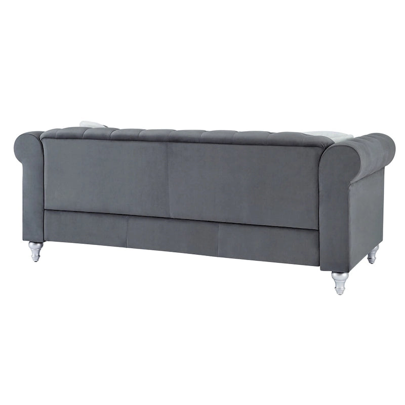 Canapé touffeté Raisa en velours microsuède
