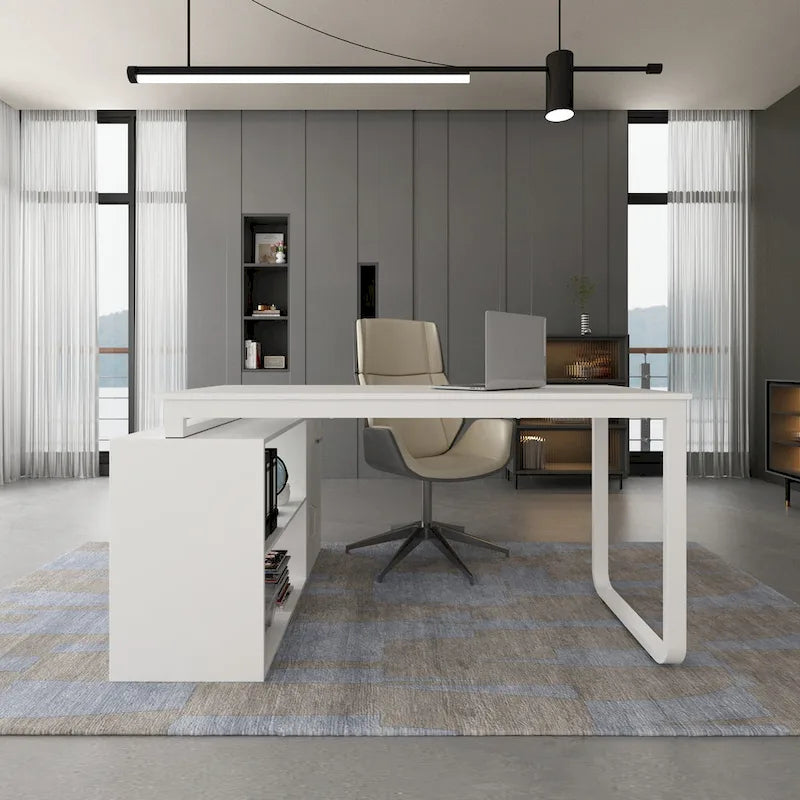 Bureau de direction en L avec caisson de rangement pour la maison et le bureau