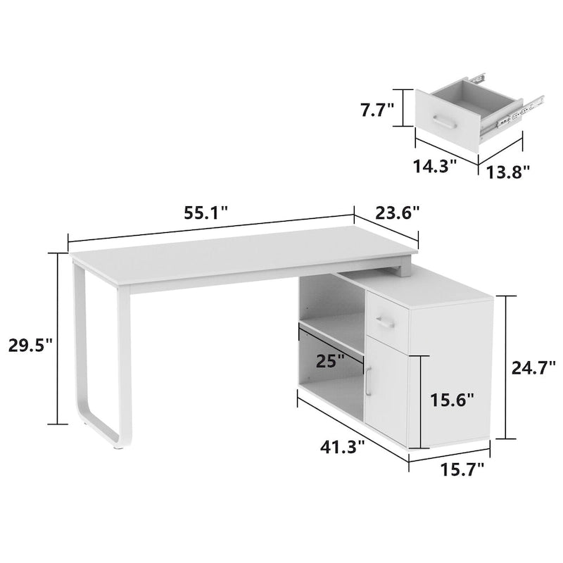 Bureau de direction en L avec caisson de rangement pour la maison et le bureau