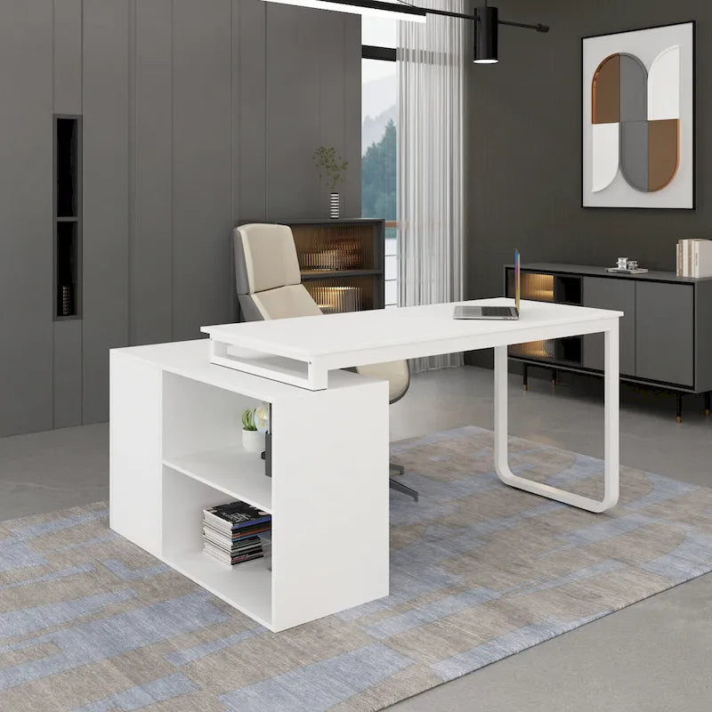 Bureau de direction en L avec caisson de rangement pour la maison et le bureau