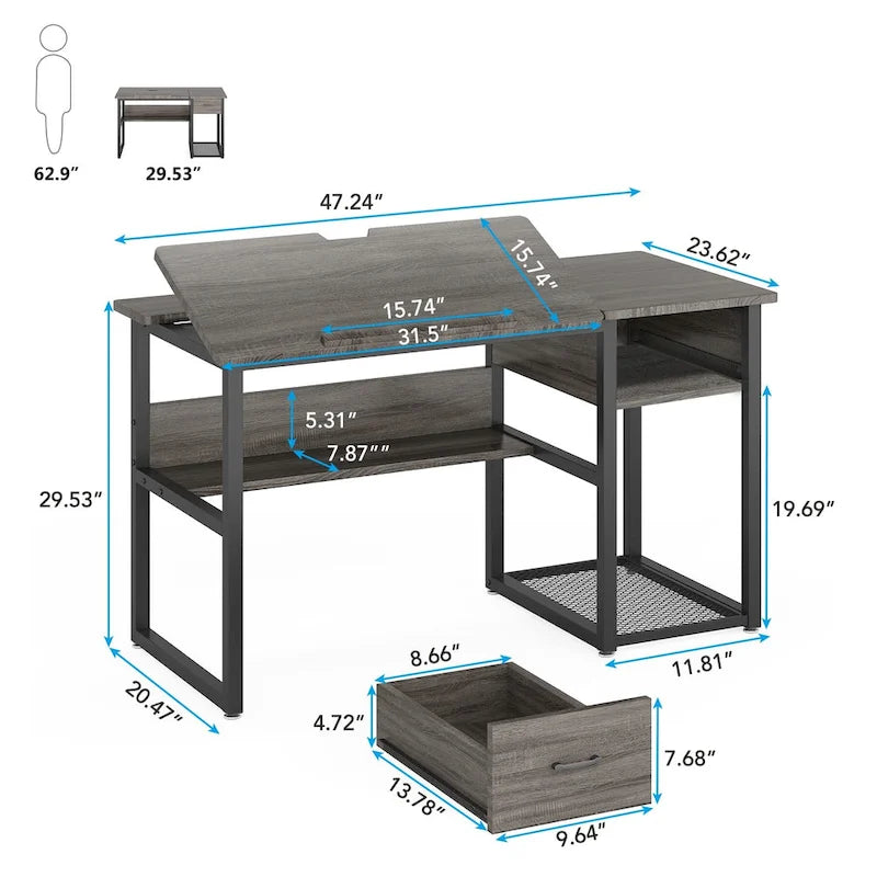 Table à Dessin, Bureau Informatique, Table d'Artiste avec Plateau Inclinable